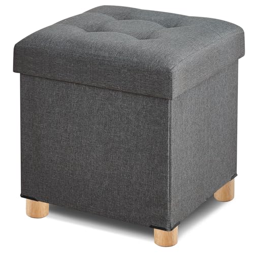 BRIAN & DANY Ottoman with Storage, Square Storage Ottoman for Dorm, Linen Folding Ottoman Foot Stool with Legs for Living Room and Bedroom, 17.7"x17.7"x20" - Gray - color: Grey, size: 17.7"x17.7"x20"