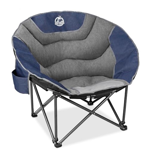 Northroad XXL Camping Moon Chair,Oversized Round Chair,Folding Padded Saucer w/Side Pocket,500lbs Capacity for Outdoor Hiking Fishing Picnic Lawn,Blue&Grey - color: Blue