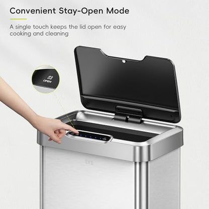 EKO Mirage-T 50 Liter / 13.2 Gallon Touchless Rectangular Motion Sensor Trash Can, Brushed Stainless Steel Finish - size: Mirage 50L - Stainless Steel