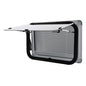 RV Push Out Window with Screen and Privacy Shade, 75x50cm, Black Aluminum Alloy Frame, Tempered Glass, 65° Opening Angle for Camper Van Trailer Motorhome