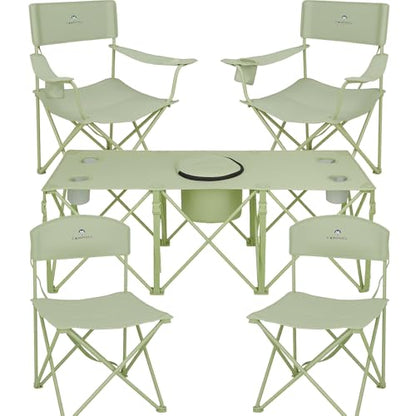 Camping Chair Set of 3, Outdoor Folding Camping Chairs for Heavy People with Cup Holder & Carry Bag,Collapsible Chair Include One Sofa Chair and Two Single Chair,Support up to 500lbs - color: Light Green-5pcs