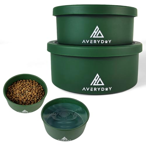 AVERYDAY 50 Oz Travel Dog Bowls with Lids, 2-in-1 Portable Pet Bowls for Food and Water, Leakproof Travel Dog Food & Water Bowl for Outdoor, Camping, Travel Dog Feeding Bowl, Daycare Pet Bowls - color: Green, size: 20oz & 30oz