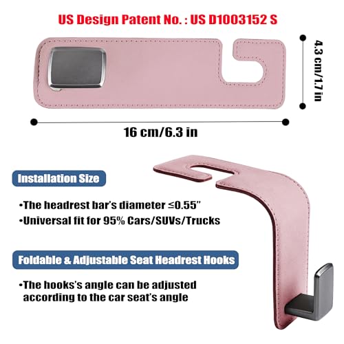 Amooca Car Seat Back Hook Universal Auto Storage Hanger Suede with Metal Car Seat Organizer for Handbag Purse Coat Umbrellas Grocery Bags 2 Pack Pink - color: Pink