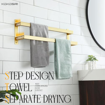 KOKOSIRI Bath Towel Bars Bathroom 2-Tiers Ladder Brushed Gold Towel Rails 24 Inches Towel Holders Wall Mounted Towels Shelves Rack Stainless Steel, B5008BG-L24 - color: Brushed Gold, size: 24-Inch