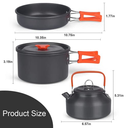 Bisgear Camping Cookware Kettle Backpacking Stove Mess Kit, Camping Pots and Pans Set with Cups Plates Utensils, Camping Kitchen Accessories Cooking Set Survival Gear