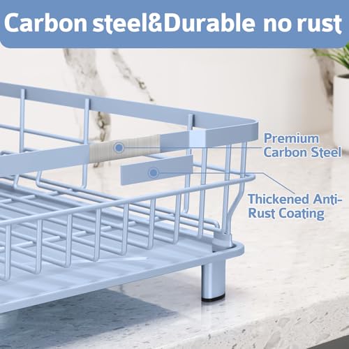 Dish Drying Rack - Space Saving Dish Rack - Dish Racks for Kitchen Counter with Drainboard,Rustproof Dish Drainer with Removable Utensil Holder,Blue - color: 1 Tier-blue