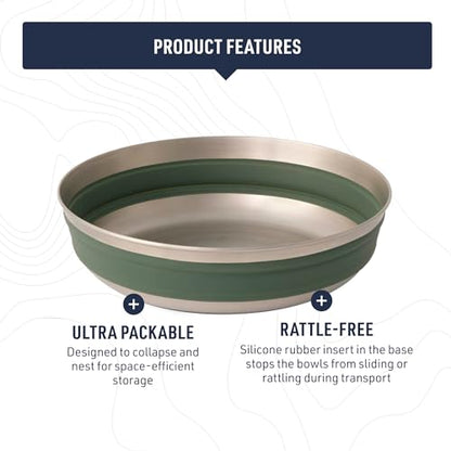 Sea to Summit Detour Stainless Steel Collapsible Bowl, Large (31 fl oz), Laurel Wreath Green - color: Laurel Wreath Green, style: Large