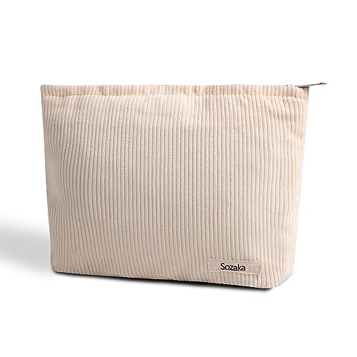 Cosmetic Bags for Women - Corduroy Cosmetic Bag Aesthetic Women Handbags Purses Smile Dots Makeup Organizer Storage Makeup Bag Girls Case Bags (Pure Milky white) - color: Pure Milky white