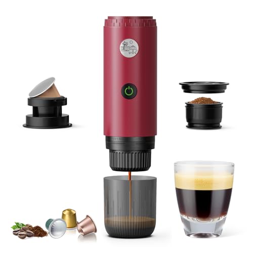 Portable Espresso Machine, Travel Coffee Maker for Camping, Car Coffee Maker Self-Heating with USB-C, 20 Bar 2-in-1 Electric Coffee Maker With Ground Coffee & NS Capsule for RV, Hiking, Office(White) - color: RED