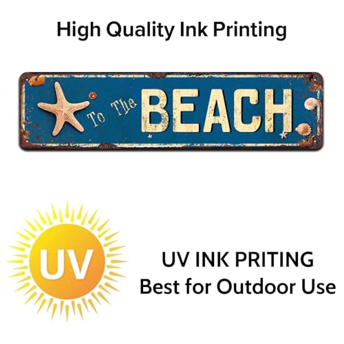 To The Beach Sign, Beach House Decor, Novelty Metal Tin Signs 4x16 Inches - color: V-103
