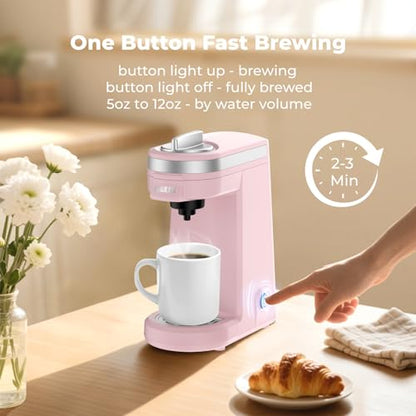 CHULUX Mini Coffee Maker for K Capsule, Single Serve Coffee Maker for One Cup Americano, Lightweight Pod Coffee Machine, Dusty Rose - color: Dusty Rose
