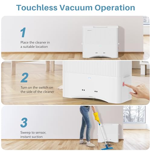 Keenhot Touchless Vacuum Automatic Dustpan - 20Kpa Suction Ultra Fast & Powerful Hair Vacuum for Sweeping Salons Pet Hair Food Dirt Home Kitchen Compact Electric Canister Vacuum Cleaner（White） - color: White