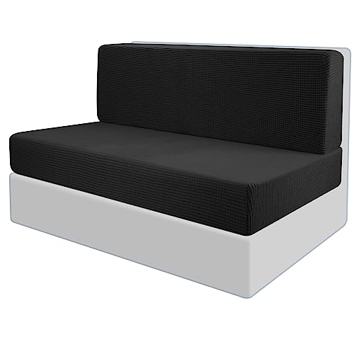 Tlswshsy RV Dinette Cushion Covers-Stretchable Loveseat Sofa Furniture Protector -Elastic Camper Cushion Slipcoversfor RV Camper Car Bench (Black) - color: Black