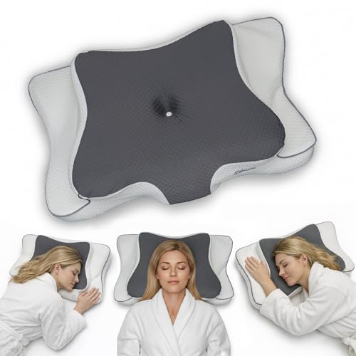 Cervical Neck Pillow for Sleeping – Cooling Memory Foam Cervical Pillow for Side Sleepers and Back Sleepers – Contour Ergonomic Neck Support (Grey/White, Cooling) - color: Grey / White