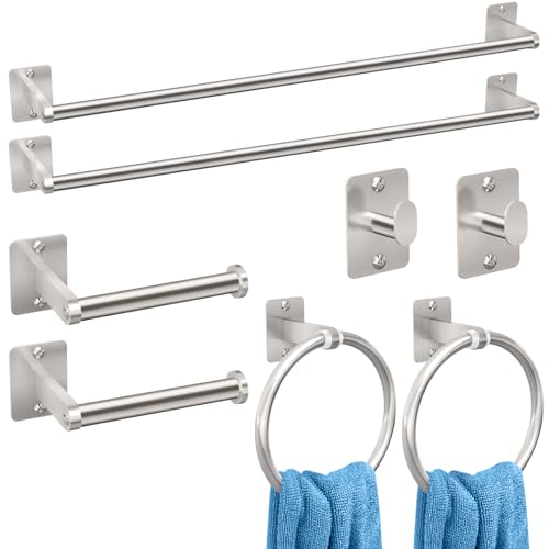 KLJKPA 8 Pieces Bathroom Hardware Set, 24 inch Towel Bar, Brushed Nickel Bathroom Accessories Set, Towel Racks for Bathroom, Robe Towel Hooks, Toilet Paper Holder Wall Mounted - color: Brushed Nickel (8 Piece), size: 24 inch