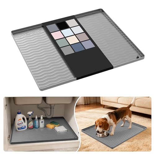 URMONA Waterproof Silicone Under Sink Mat 22'' x 19'' Shelf Liner for Kitchen and Bathroom, Cabinet and Counter Protector, Storage and Organizers, Litter Mat, Pet Cat Puppy Essentials(Beige) - color: Beige, size: 19"W x 22"L