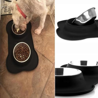 Dog Bowls Stainless Steel Dog Food Water Bowl Set with Stand, Feeding Bowls No Spill Non-Skid Silicone Mat, Dog Dishes for Small Medium Large Size Dog Puppy Pet Food Bowls, Black, 4 Cup - size: Large/38oz each