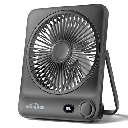 WHATOOK Large Travel Desk Fan: 10000mAh Battery 40 Hours Runtime Silent Rechargeable Fans, Quite Personal Portable Fan for Camping Bedroom Office Small Desktop fan (8.3 * 7.1inch Black) (Black) - color: Black