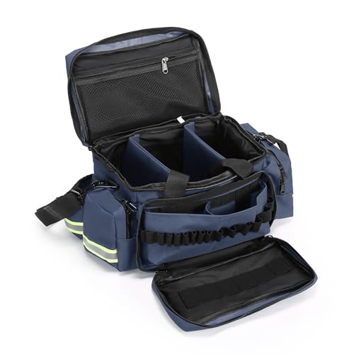 Medical Bag Empty Emergency Bag Medical Bag Organizer Professional First Responder Trauma Bag，First Aid Bagwith Detachable Dividers Medical Bag for Nurses,Home Health Care, EMT(Bag Only) - color: Blue