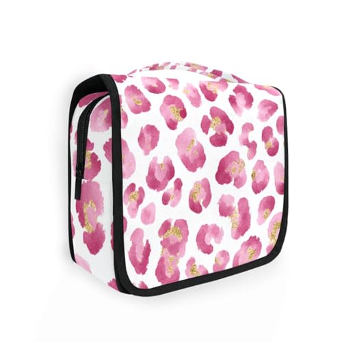 Pink Leopard Hanging Toiletry Makeup Bag Cheetah Print Toiletries Cosmetics Organizers Bags for Women Travel - color: Pink Leopard
