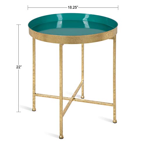 Kate and Laurel Celia Metal Foldable Round Accent Table, 18.25" x 18.25" x 22", Teal and Gold, Modern Minimalist Design and Detachable Magnetic Tabletop - color: Gold/Teal