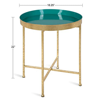 Kate and Laurel Celia Metal Foldable Round Accent Table, 18.25" x 18.25" x 22", Teal and Gold, Modern Minimalist Design and Detachable Magnetic Tabletop - color: Gold/Teal
