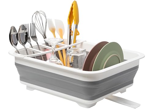 Tiawudi Collapsible Dish Drying Rack, Pop Up Dinnerware Drainer, Portable Plate Organizer for Kitchen RV Campers Travel Trailer, Space Saving Kitchen Storage Tray - color: Gray