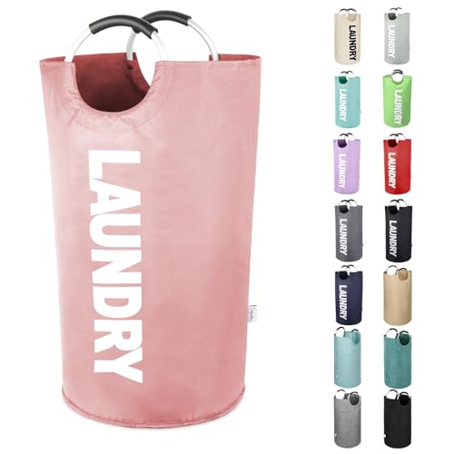 Large Laundry Basket Collapsible，Freestanding Clothes Hamper Bag with Handles – Tall Folding Dirty Laundry Bin，Sturdy Laundry Sorter for College Dorm，Laundry Room – 95L (Pink) - color: Pink, size: 95L