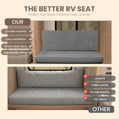 RV Dinette Cushion Covers – Short Backrest (12–16”H x 36–40”L) – 4-Piece RV Booth Seat Cover Set – No-Slip Drawstring Cord-Lock Fit – Washable, Modern Replacement Covers