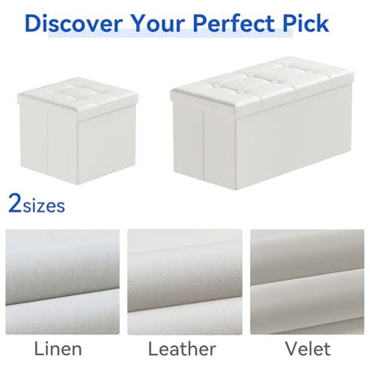 BRIAN & DANY 30 Inches Storage Ottoman Bench, Faux Leather Ottoman with Storage, Folding Bench Shoe, Foot Rest Stool, for Living Room, White - color: White