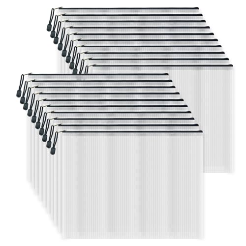 20pcs Mesh Zipper Pouch Bags, Multipurpose Waterproof Organization Storage Bag for Office School Home Travel (B4 Size 15''x11'', White and Black) - color: White and Black, size: B4 Size 15 x 11 inch