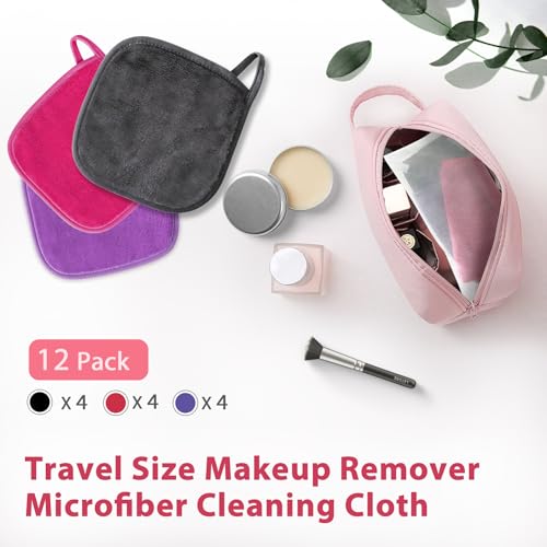 Makeup Remover Cloth, 6" x 6" Make Up Towels Reusable Face Cloth for Washing Face, Makeup Remover Pads Microfiber Face Washcloth with Mesh Bag, Just Water, Eco-friendly, 12 PACK - color: MixColor-1
