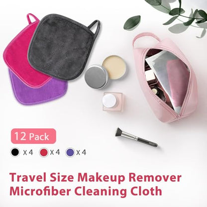 Makeup Remover Cloth, 6" x 6" Make Up Towels Reusable Face Cloth for Washing Face, Makeup Remover Pads Microfiber Face Washcloth with Mesh Bag, Just Water, Eco-friendly, 12 PACK - color: MixColor-1