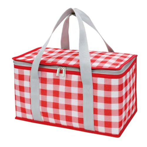 Insulated Bag Picnic Basket Bags Beach Bag Foldable Cooler Bag Reusable with Zippered top-for Warm or Cold Picnic Accessories, Outdoor(13.8x7.9x7.9 in) - color: Red