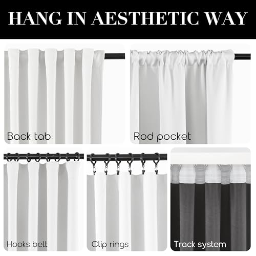 SHINELAND 72 Inch White Curtains, Back Tab Thermal Insulated Drapes for Living Room Bedroom - color: Pure White, size: 52"W x 72"L (Pack of 2)