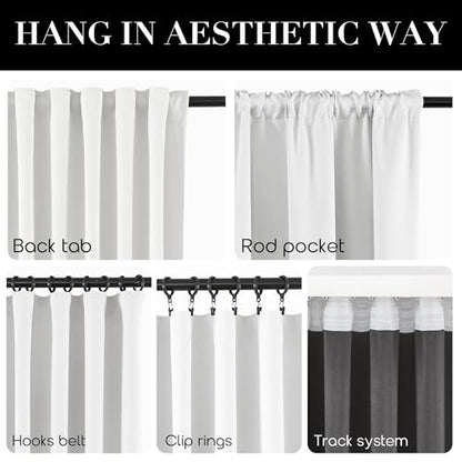 SHINELAND 72 Inch White Curtains, Back Tab Thermal Insulated Drapes for Living Room Bedroom - color: Pure White, size: 52"W x 72"L (Pack of 2)