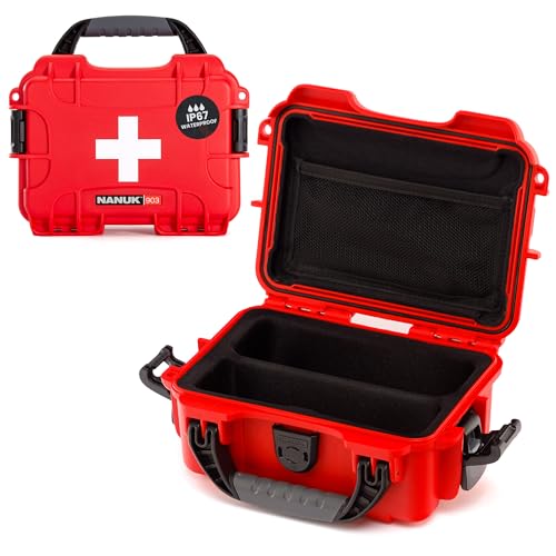 NANUK 903 Waterproof First Aid Box Empty with Lid Organizer & Dividers – Durable Medical First Aid Organizer Case, IP67-Rated, Dustproof, Impact-Resistant, Floats (9.1” x 6.8” x 3.8”) – Red - size: 903 Empty – w/ Organizers