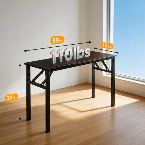 Folding Desk, 39 Inch Foldable Computer Table No Assembly Required,Black Walnut Small Desk for Home Office,Space-Saving Table for Bedroom, Dorm, RV - color: Black