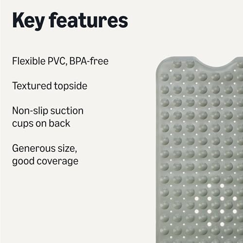 Amazon Basics Non-Slip Bath Mat with Suction Cups for Tub and Shower, Easy to Clean, 40" x 16", Grey
