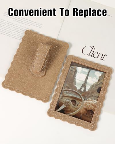 COOLYOUTH 2Pcs Car Picture Frame Car Visor Clip Picture Holders Leather Magnetic Photo Frames with Clip (2, Cloth-Khaki) - color: Cloth-Khaki