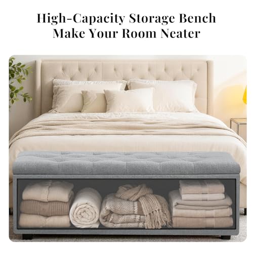 43" Ottoman with Storage and Sturdy Metal Frame, Tufted Upholstered Storage Bench, Modern Footboard Hideaway Chest with Removable Lid and Footrest for Living Room, Entryway (Light Gray) - color: Light Gray