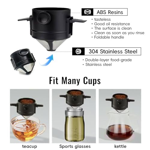 KOKKOYA Foldable Camping Cups Mugs Camping Pot Cookware 304-Food-Grade Outdoor Camp Cooking Set with Vented lid,Stainless Steel Backpacking Cookware for Hunting - color: silvery-black