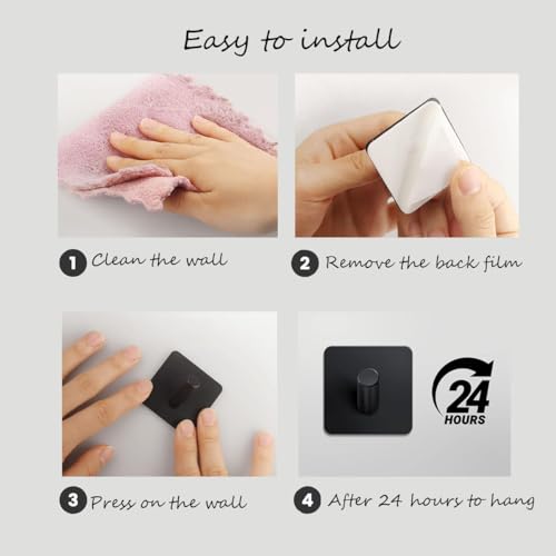 Adhesive Towel Hooks 6 Pack, Bath Towel Hooks, Adhesive Wall Hooks for Bathroom Coat Robe Kitchen, Stainless Steel self-Adhesive Hooks, Black - style: S-Black-Cylinder