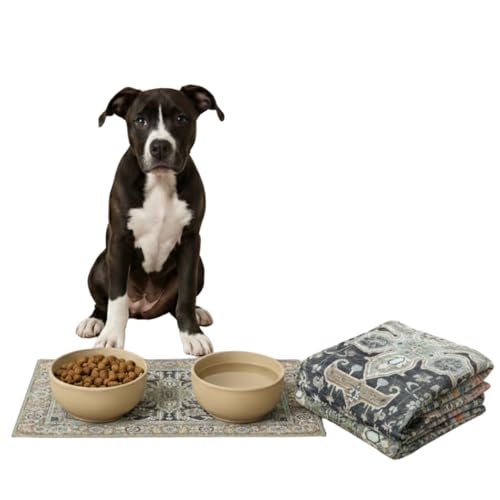 Lovewag Pets Waterproof 2-Pack Pet Feeding Mats - 16" x 24" Premium Cat & Dog Food Mat - Non-Slip, Machine Washable Food Mat Protects Floors & Contains Water Bowl Spills - Pet Place Mats (Sage Forest) - color: Sage Forest