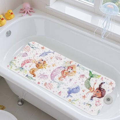 Topotdor Baby Bath Mat, Cartoon Bath Mat for Tub Non Slip Kids, 40x16 Inch Extra Long Toddler Bathtub Mat with Drain Holes & Suction Cups, Machine Washable Anti-Slip Shower Mat, Mermaid - color: Mermaid