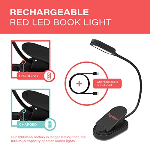 hooga Red Book Light, Rechargeable Clip On 625nm LED Light for Reading in Bed. No Blue Light Emitted, Eye Care Light for Strain-Free, Healthy Eyes. Gift for Students, Kids, Travel, Nursing, Studying. - color: Red