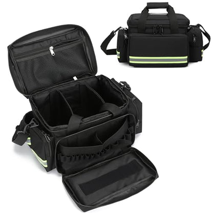 Medical Bags Empty First Aid Bag,First Responder Bag,First Aid Kits Organizer with Detachable Dividers,Emergency Bag for Nurses,Home Health Care, EMT - color: Black