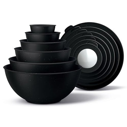 COOK WITH COLOR Mixing Bowls with TPR Lids - 12 Piece Plastic Nesting Bowls Set includes 6 Prep Bowls and 6 Lids, Microwave Safe (Speckled Black) - color: Speckled Black TPR Lids