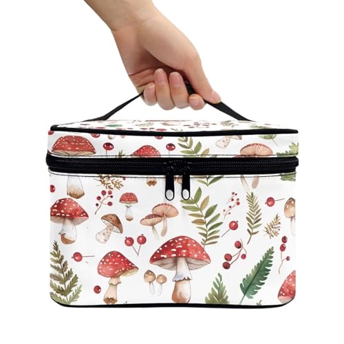 Cosmetic Bags Red Mushroom Printed Makeup Organizer Case for Women Ladies Multifunctional Toiletry Bursh Holder Purse Bathroom Receive Bag - color: Red Mushroom