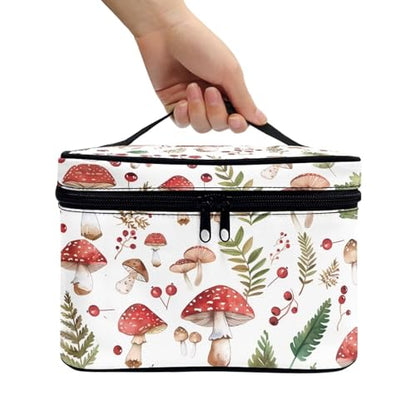 Cosmetic Bags Red Mushroom Printed Makeup Organizer Case for Women Ladies Multifunctional Toiletry Bursh Holder Purse Bathroom Receive Bag - color: Red Mushroom